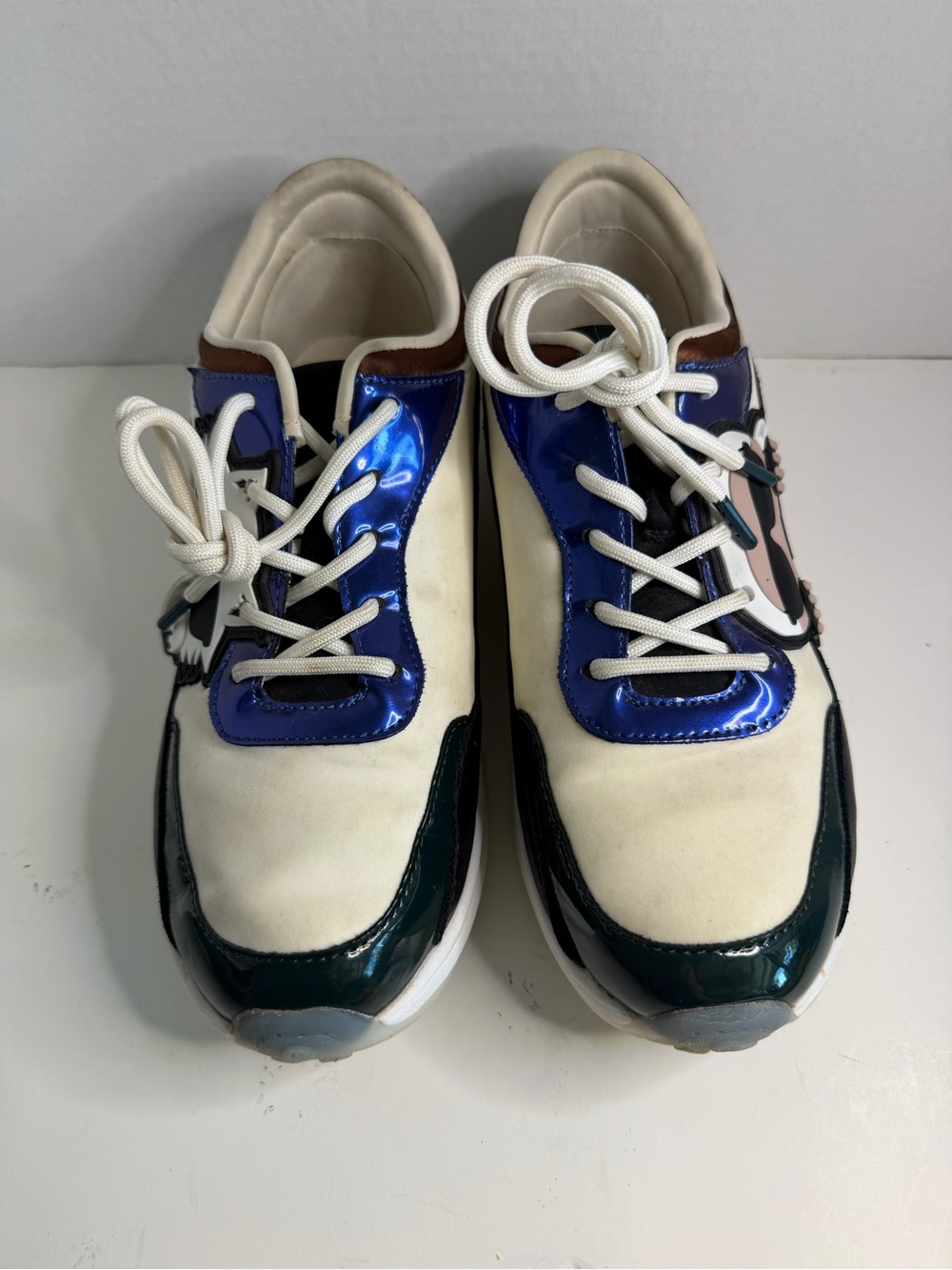 Karl Lagerfeld White Sneakers with Blue and Dark Green Accents